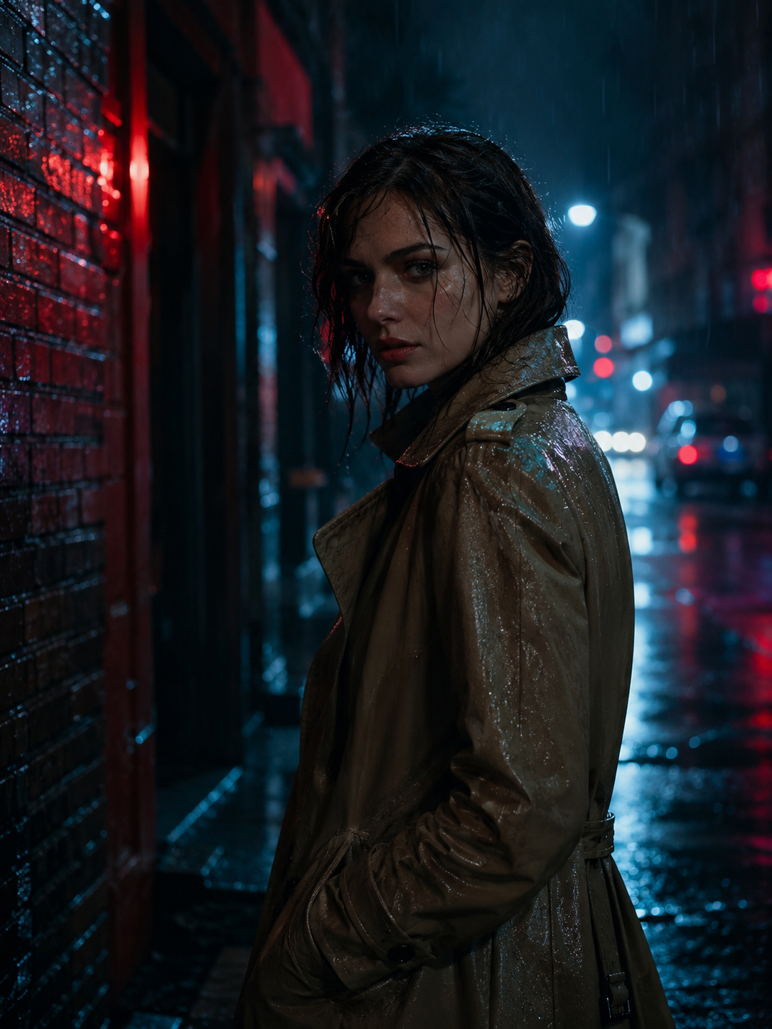 雨夜霓虹女侦探_Cinematic Noir Portrait